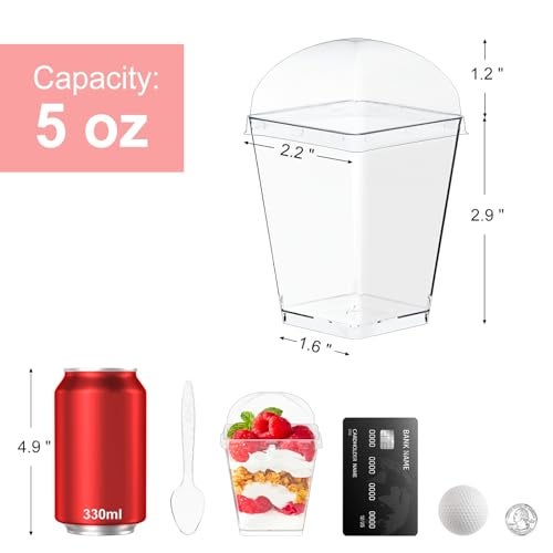 Kucoele 50 Pack 5 oz Dessert Cups with Lids and Spoons, Clear Plastic Parfait Appetizer Cups Dessert Shooters Party Serving Cups for Pudding Fruit Mousse and Yogurt - Image 2