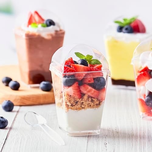 Kucoele 50 Pack 5 oz Dessert Cups with Lids and Spoons, Clear Plastic Parfait Appetizer Cups Dessert Shooters Party Serving Cups for Pudding Fruit Mousse and Yogurt - Image 5