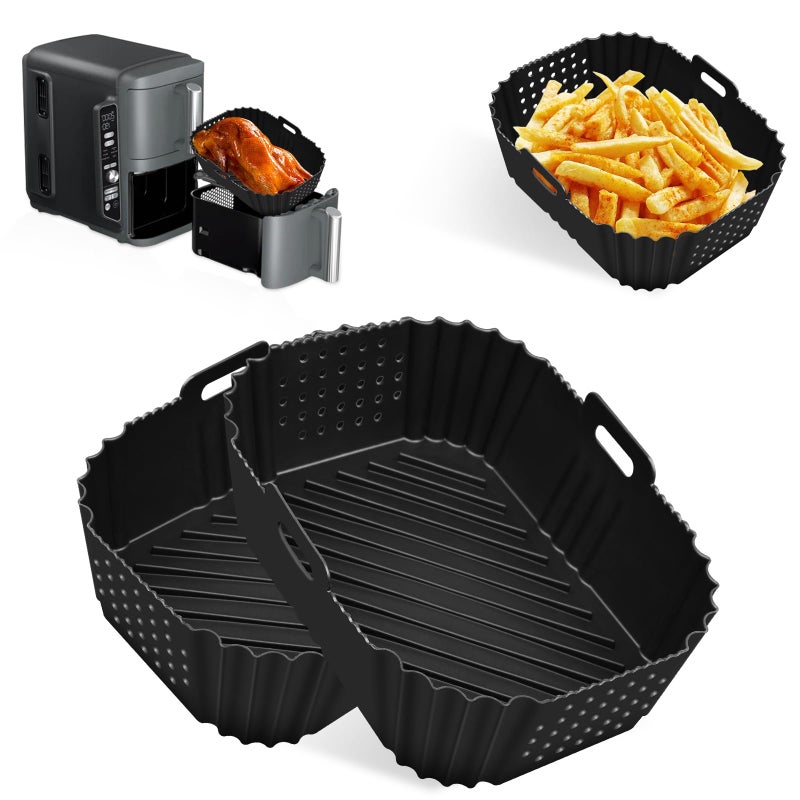 2PCS Silicone Air Fryer Liners for Ninja Double Stack XLSide Opening Hole Ninja Double Stack Air Fryer LinersFood Grade Ninja SL400UK Air Fryer Silicone Liners Accessories