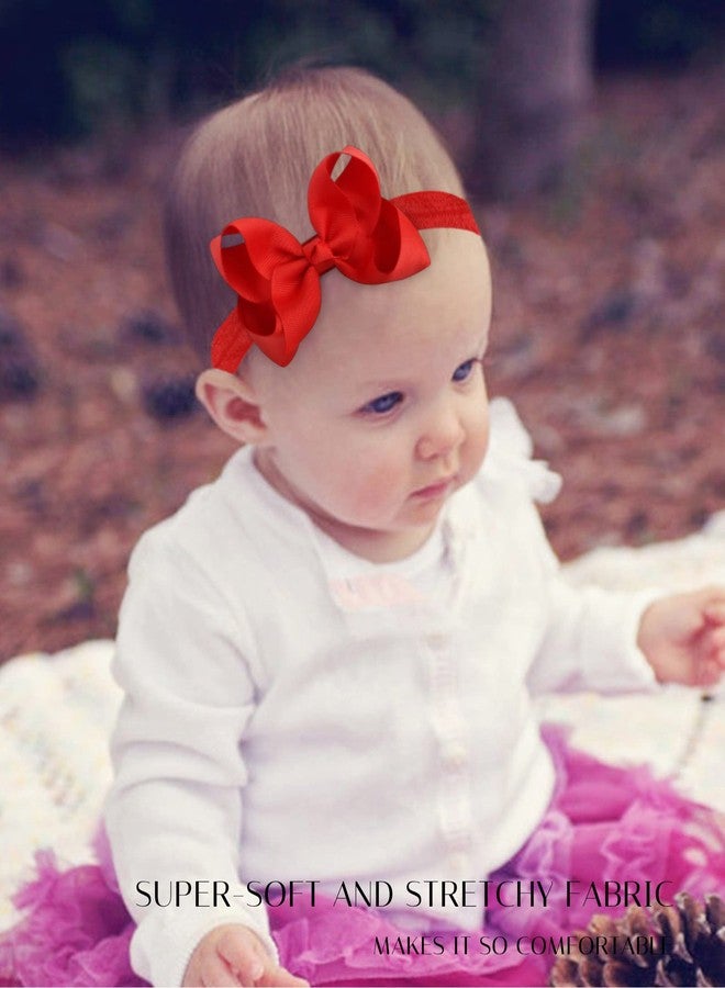 jollybows Hairband - 3 PCS 4" Baby Girls Headbands Boutique Grosgrain Ribbon Hair Bows for Baby Girls Infants Toddler Kids Teens and Children - Pink, Red, Burgundy - Image 4