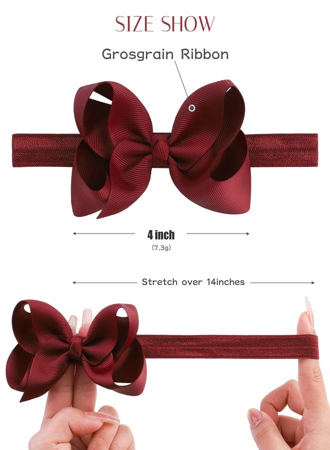 jollybows Hairband - 3 PCS 4" Baby Girls Headbands Boutique Grosgrain Ribbon Hair Bows for Baby Girls Infants Toddler Kids Teens and Children - Pink, Red, Burgundy - Image 2