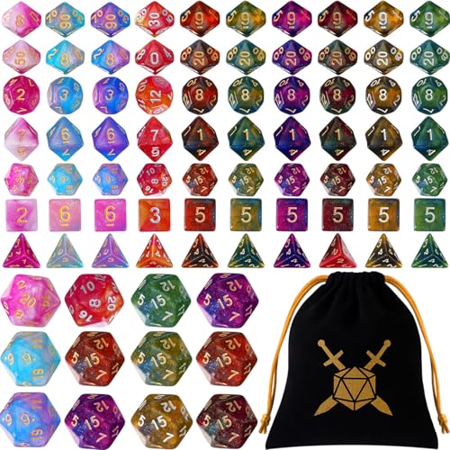 Yilloog 70 Pcs Dice Sets Bulk Polyhedral Dice Bulk with Drawstring Bag Multi Role Playing Table Game D4 D6 D8 D10 D12 D20 Basic Style - Image 1
