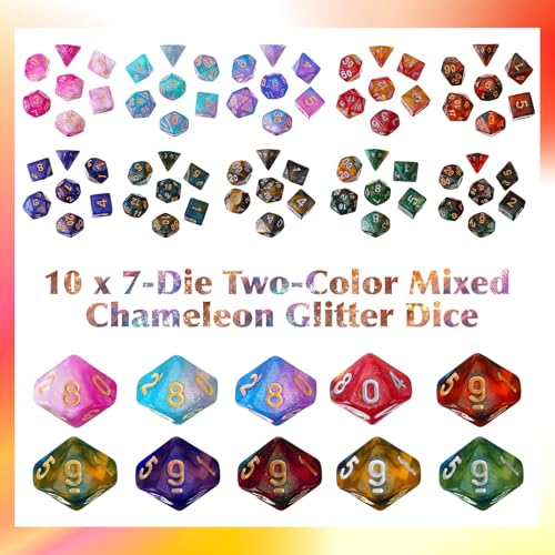 Yilloog 70 Pcs Dice Sets Bulk Polyhedral Dice Bulk with Drawstring Bag Multi Role Playing Table Game D4 D6 D8 D10 D12 D20 Basic Style - Image 5