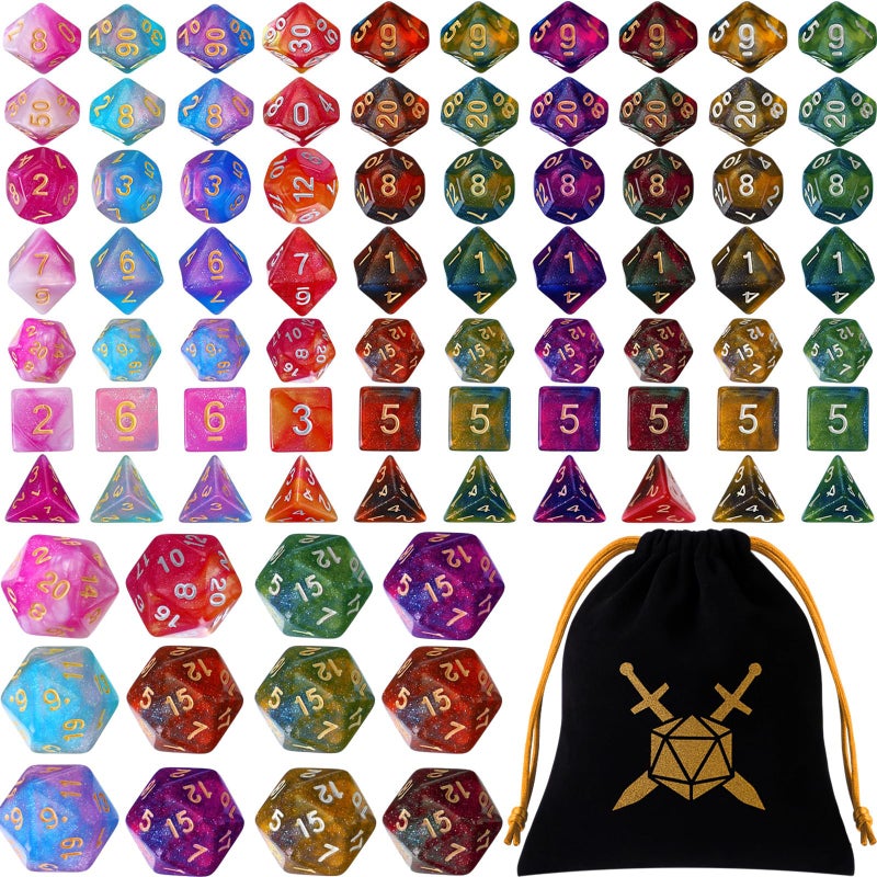 Yilloog 70 Pcs Dice Sets Bulk Polyhedral Dice Bulk with Drawstring Bag Multi Role Playing Table Game D4 D6 D8 D10 D12 D20 Basic Style - Image 3