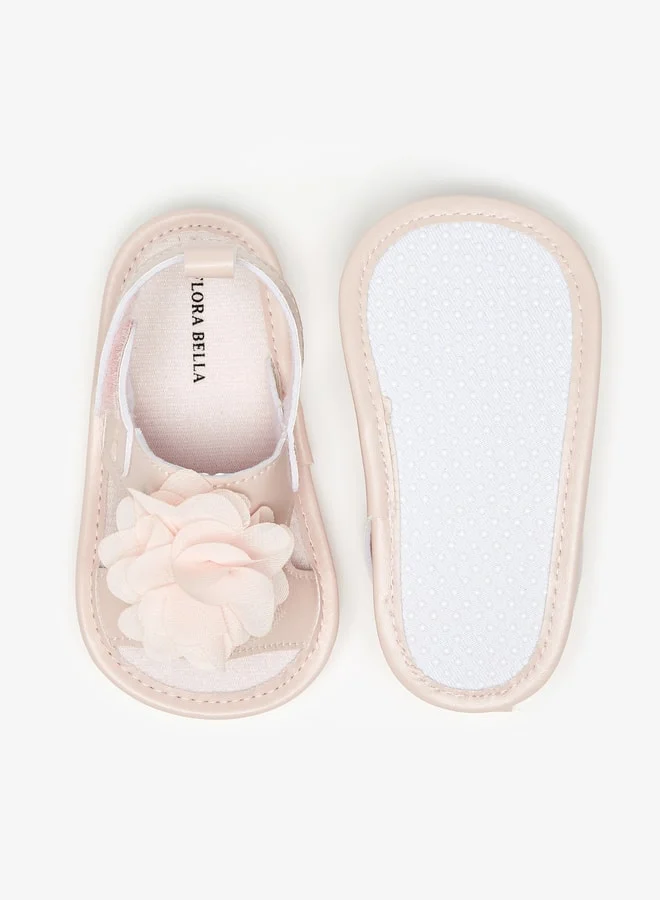 فلورا بيلا Girl's Floral Applique Backstrap Booties With Hook And Loop Closure