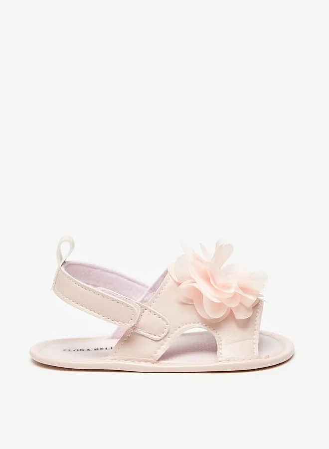 فلورا بيلا Girl's Floral Applique Backstrap Booties With Hook And Loop Closure