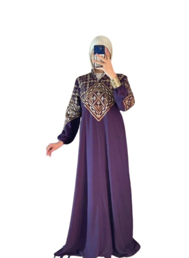 Women's cotton abaya (for going out and receiving guests) with luxurious geometric embroidery - Image 1