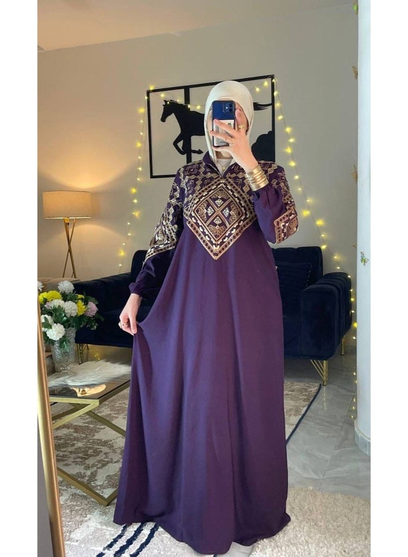 Women's cotton abaya (for going out and receiving guests) with luxurious geometric embroidery - Image 2