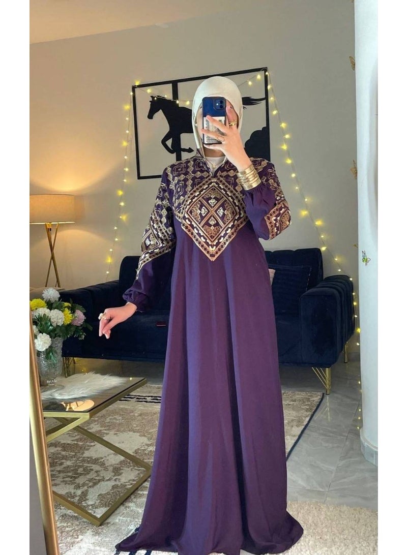 Women's cotton abaya (for going out and receiving guests) with luxurious geometric embroidery - Image 4