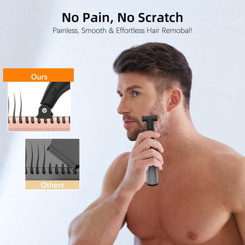 RUIM 3-in-1 Men's Body Groomer - Waterproof Electric Shaver for Groin, Chest, Back & Body Hair, with Nose & Eyebrow Trimmer Attachments for Painless Wet/Dry Use - Image 3