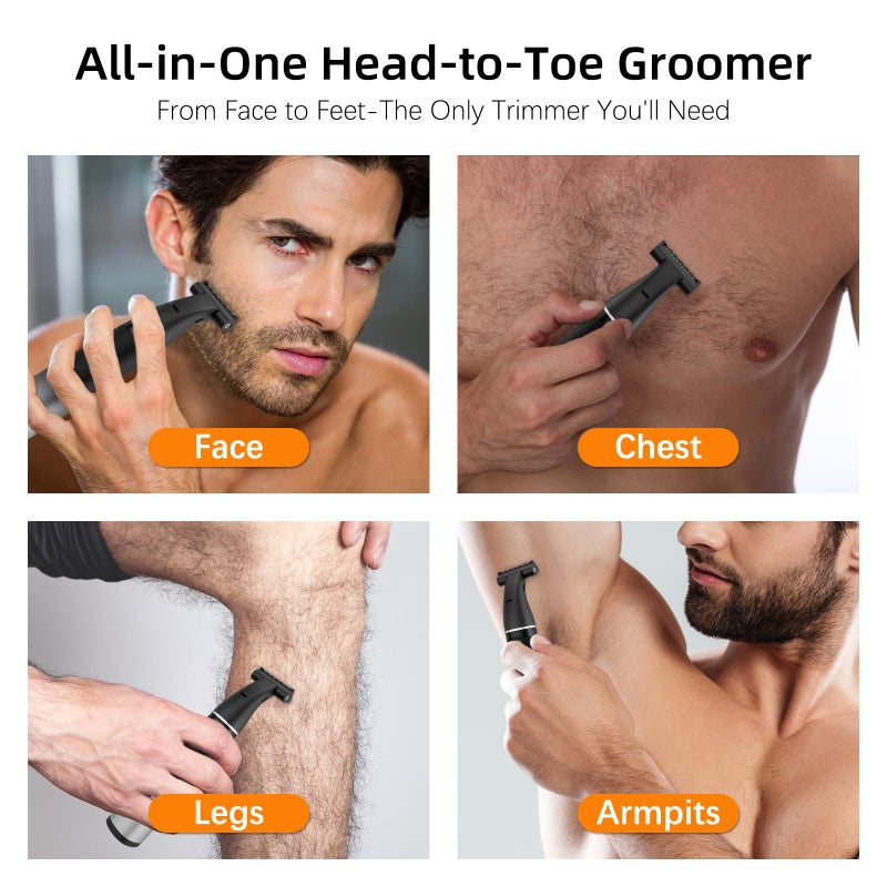 RUIM 3-in-1 Men's Body Groomer - Waterproof Electric Shaver for Groin, Chest, Back & Body Hair, with Nose & Eyebrow Trimmer Attachments for Painless Wet/Dry Use - Image 2