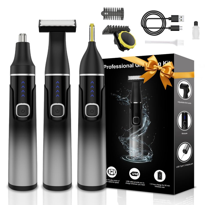RUIM 3-in-1 Men's Body Groomer - Waterproof Electric Shaver for Groin, Chest, Back & Body Hair, with Nose & Eyebrow Trimmer Attachments for Painless Wet/Dry Use - Image 1