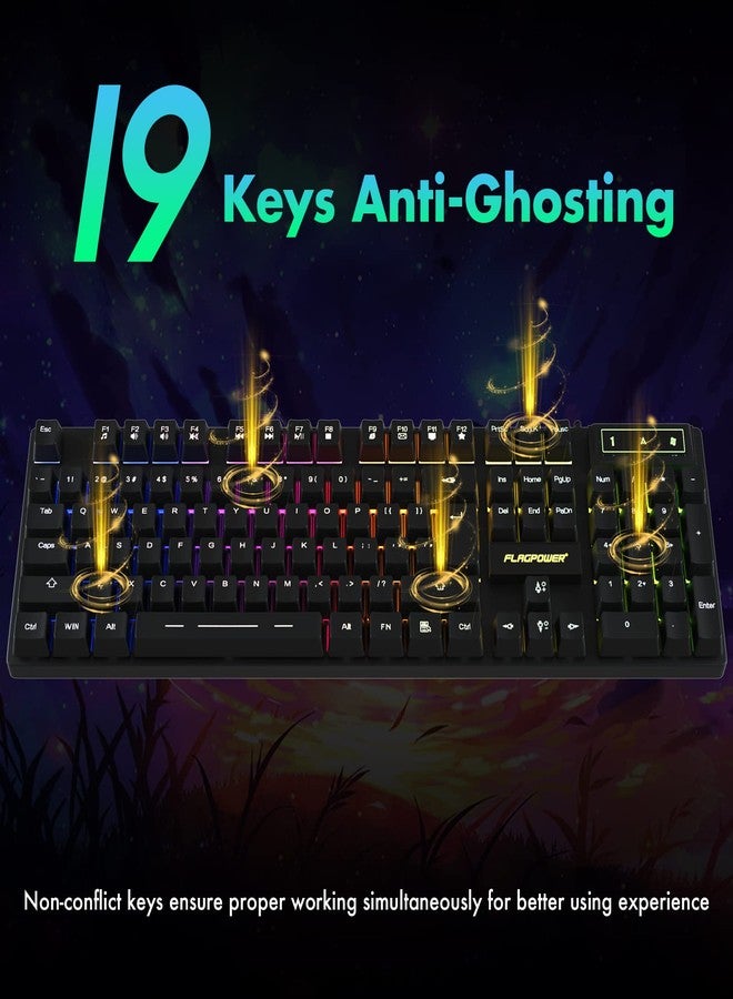 FLAGPOWER RGB Gaming Keyboard and Breathing Mouse Combo, Adjustable Breathing Backlit Mechanical Feeling Keyboard with 4 Colors 4800DPI Backlight Mouse for PC Laptop Computer Game and Work - Image 4