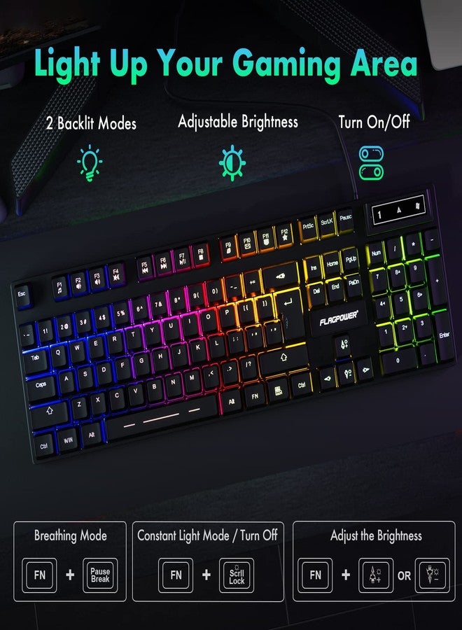 FLAGPOWER RGB Gaming Keyboard and Breathing Mouse Combo, Adjustable Breathing Backlit Mechanical Feeling Keyboard with 4 Colors 4800DPI Backlight Mouse for PC Laptop Computer Game and Work - Image 2