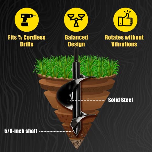 Power Planter Bulb & Bedding Black Auger Bit (3"x7") with 3/8" Non-Slip Hex Drive for Bulb Planting and Gardening Equipment for Grass and The Lawn, Mixing Paint, Earth Auger for Home Projects - Image 2