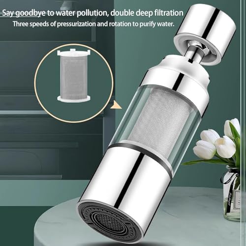 SHOPPOSTREET Kitchen Faucet Extender, Bathroom Sink Filter | Carbon Block Water Filter 360 Degree Rotating Stainless Steel - Faucet Filtration System, 3 Water Outlet Modes for Kitchen Bathroom - Image 4