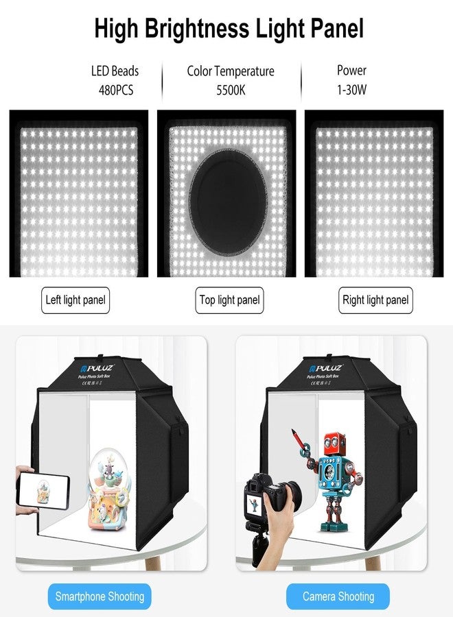 بولوز صندوق إضاءة، PULUZ صندوق إضاءة استوديو 16 بوصة × 16 بوصة مع 480 مصباح LED وخلفيات تصوير من مادة PVC بأربعة ألوان، خيمة تصوير للمجوهرات والمنتجات، صندوق إضاءة محمول، صندوق صور للتصوير الفوتوغرافي (مُطوّر) - Image 4
