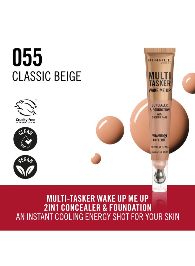 RIMMEL LONDON Multi-Tasker Wake Me Up Concealer & Foundation - 55 - Classic Beige, 20ml - Image 2