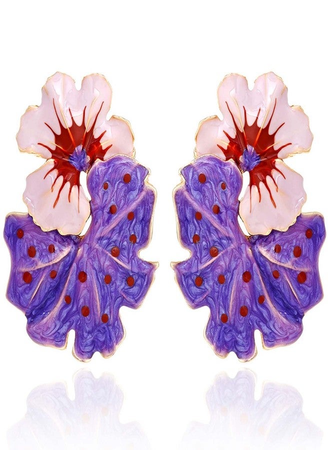 Aksod Large Flower Earrings Studs Dangle Purple Enamel Statement Earrings Big Exaggerated Floral Earrings Jewelry for Women (Purple) - Image 1