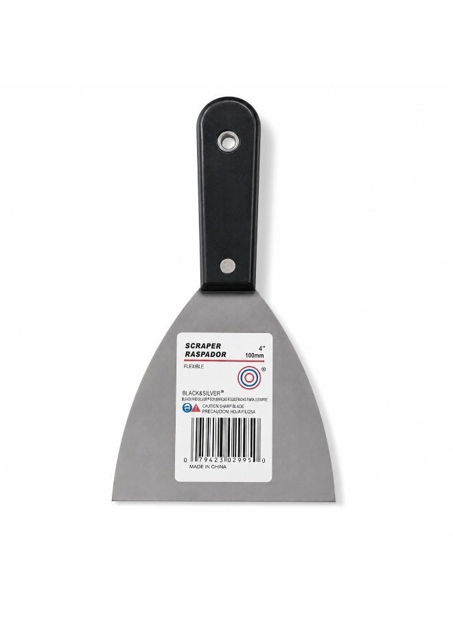 4 Inch Flexible Putty Knife Scraper, 100mm Stainless Steel Wall Scraper With Comfort Grip Handle For Paint Removal, Putty, Filler, Wallpaper & DIY Repair - Image 1