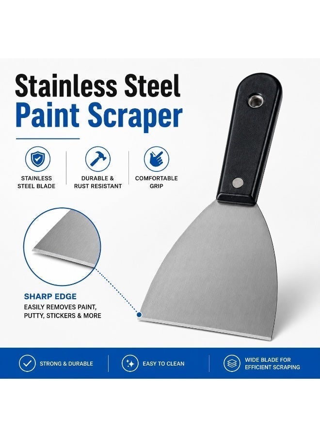 4 Inch Flexible Putty Knife Scraper, 100mm Stainless Steel Wall Scraper With Comfort Grip Handle For Paint Removal, Putty, Filler, Wallpaper & DIY Repair - Image 4