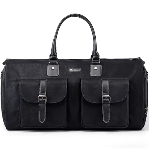 Modoker Garment Convertible Weekender Bag,Carry on Garment Bags for Travel Mens Suit Bag,Canvas Garment Duffle Bag Heavy Duty Overnight Bags for Men Women Hanging Clothes,Black - Image 1