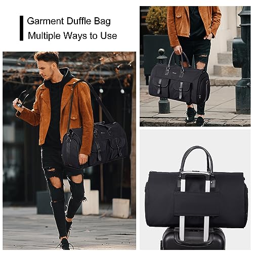 Modoker Garment Convertible Weekender Bag,Carry on Garment Bags for Travel Mens Suit Bag,Canvas Garment Duffle Bag Heavy Duty Overnight Bags for Men Women Hanging Clothes,Black - Image 5