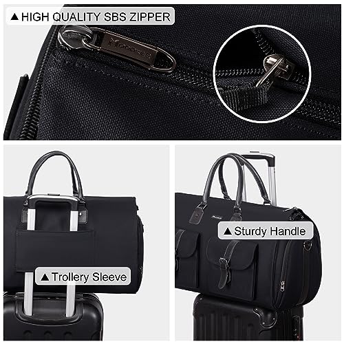 Modoker Garment Convertible Weekender Bag,Carry on Garment Bags for Travel Mens Suit Bag,Canvas Garment Duffle Bag Heavy Duty Overnight Bags for Men Women Hanging Clothes,Black - Image 4