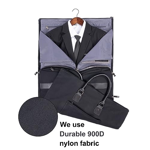 Modoker Garment Convertible Weekender Bag,Carry on Garment Bags for Travel Mens Suit Bag,Canvas Garment Duffle Bag Heavy Duty Overnight Bags for Men Women Hanging Clothes,Black - Image 2