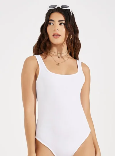 Take Two Rib Square Neck Basic Bodysuit