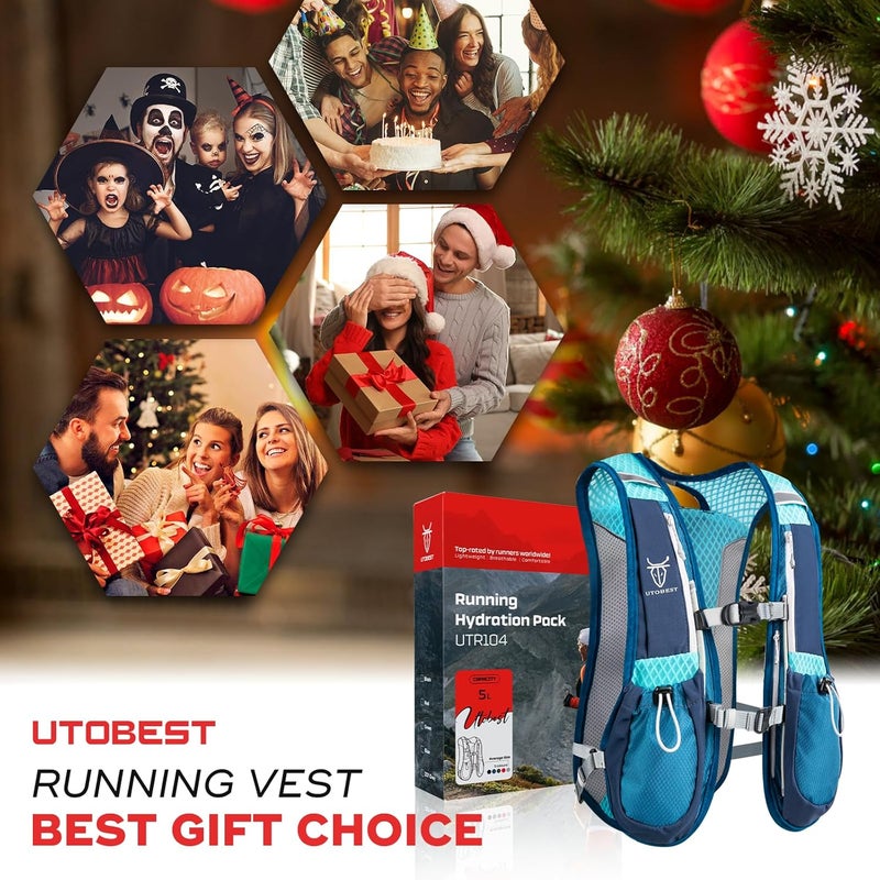 UTOBEST Running Vest, 5L Hydration Vest Lightweight, Breathable and Sweatproof Running Backpack, Adjustable Running Hydration Vest for Trail Running Marathon Race Jogging Cycling - Image 3