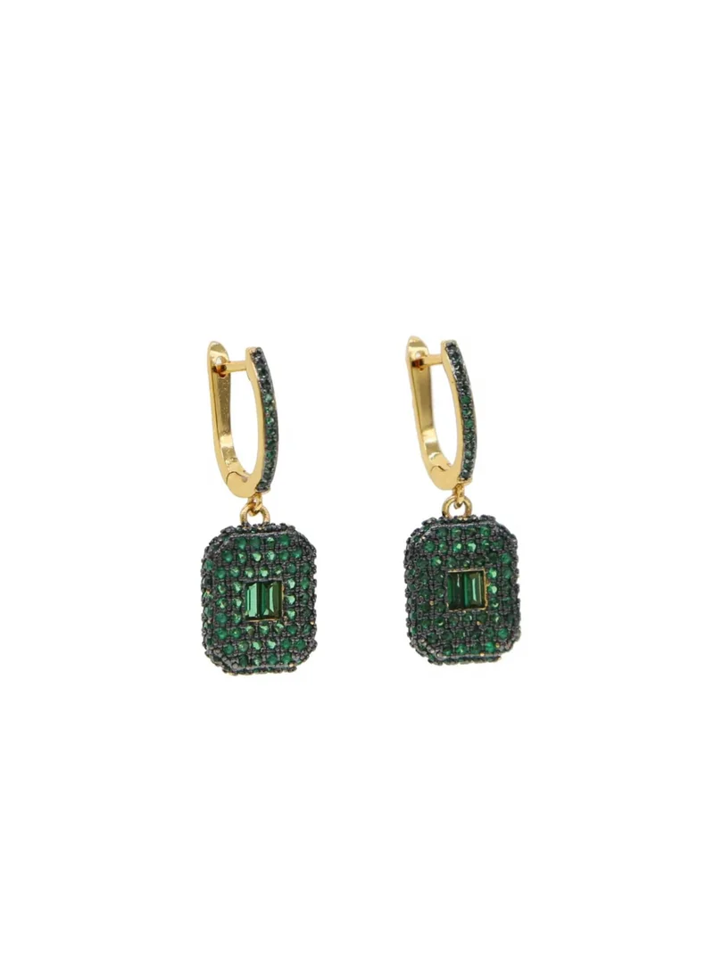 Earrings gold w/green stones