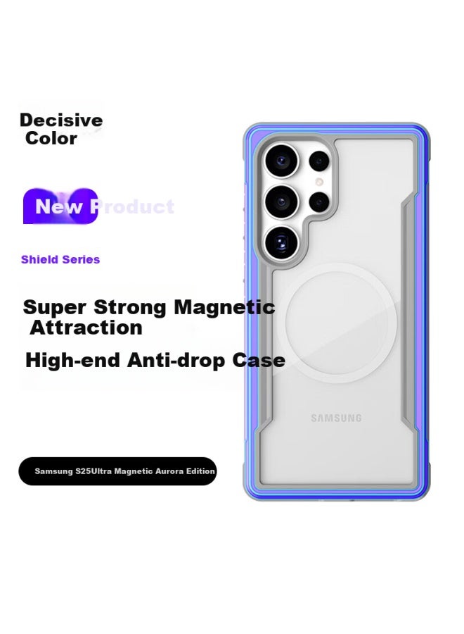 Defense Jise Phone Case For Samsung S25 Ultra, Shockproof Full Coverage Magnetic Galaxy S25 Protective Case, Transparent Airbag Lens Protection For Men, Aurora - Image 1