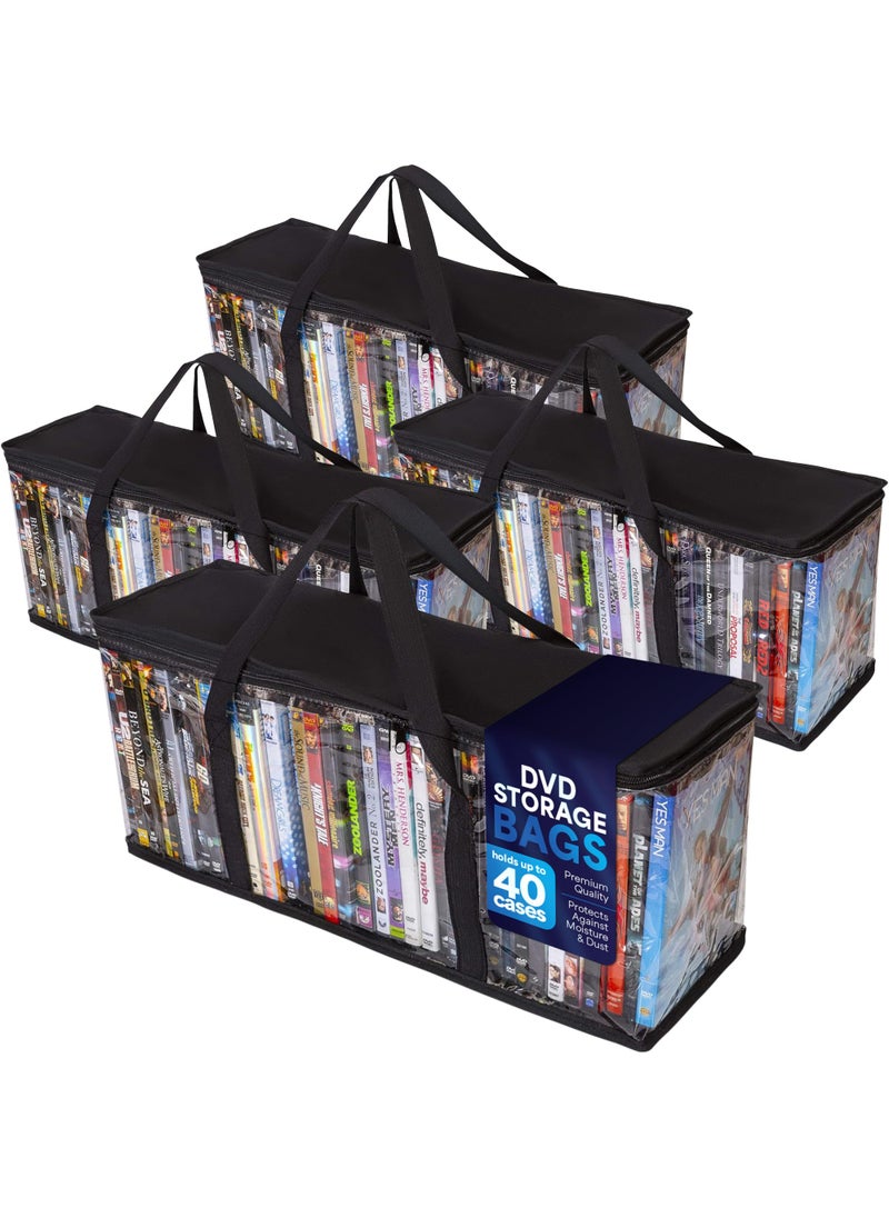 Besti Besti Premium Quality Home DVD Storage Bags 4Pack Holds 160 Total Movies or Video Games Bluray  Convenient Travel Case for Media  Stackable Easy to Carry Black 
