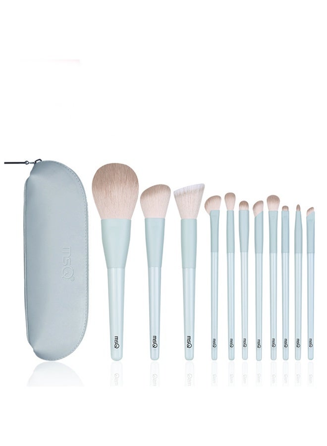 MSQ 11-Piece Professional Makeup Brush Set with Travel Pouch - Perfect for Foundation, Blush, Eyeliner, and More