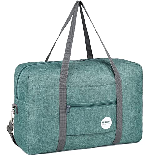 WANDF Foldable Travel Duffel Bag Luggage Sports Gym Water Resistant Nylon (E-Denim Green with Strap) - Image 1