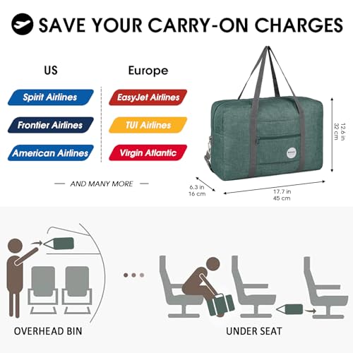 WANDF Foldable Travel Duffel Bag Luggage Sports Gym Water Resistant Nylon (E-Denim Green with Strap) - Image 2
