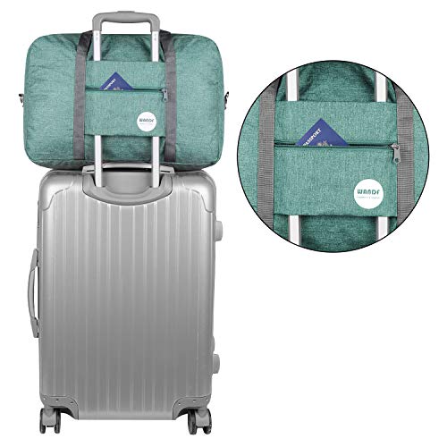 WANDF Foldable Travel Duffel Bag Luggage Sports Gym Water Resistant Nylon (E-Denim Green with Strap) - Image 4