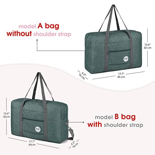 WANDF Foldable Travel Duffel Bag Luggage Sports Gym Water Resistant Nylon (E-Denim Green with Strap) - Image 3