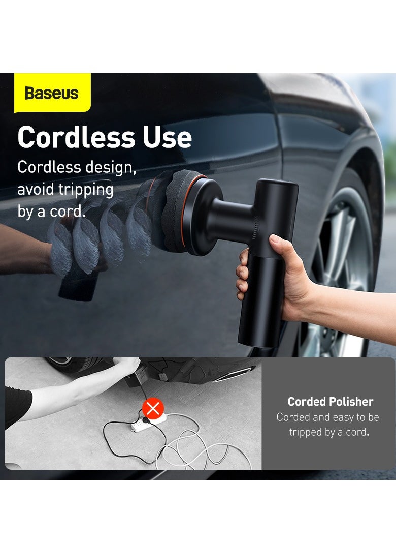 Baseus - Cordless Electric Polisher, 4000mAh Battery, Dual-Speed Polishing Machine, Type-C Fast Charging, Waxing & Buffing Kit for Cars, Home Furniture, Scratch Removal, Includes Flat Foam Pad, Waffle Polishing Pad, Wool Buffing Pad – Portable Car Detailing Tool for Auto & DIY Use - Image 1