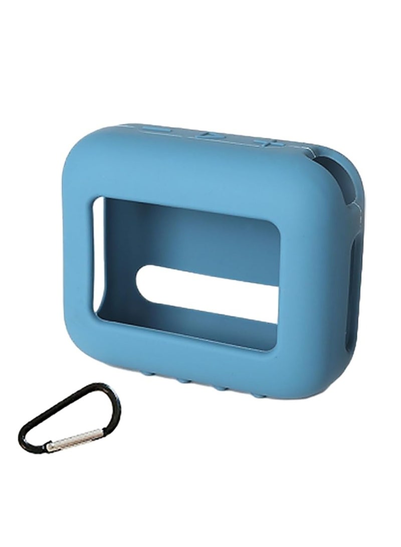 For JBL Go 4 Waterproof Bluetooth Speaker Silicone Cover Case, Portable Silicone Travel Case with Carabiner, Protective Skin Case（Blue）  - Image 1