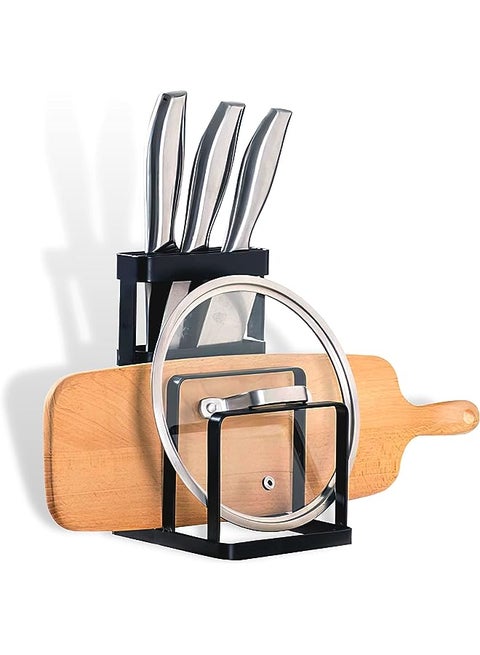 Stand and Kitchen Knife Holder, Knife Rack Block Organizer for kitchen Tools, Countertop 3 in 1 knife/ cutting chopping board/Pot Lid Metal Holder