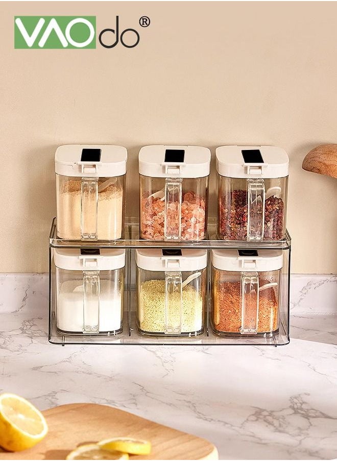 Kitchen Spice Pots 4 Pieces Clear Seasoning Box, Storage Container Condiment Jars Acrylic Seasoning Box with Cover and Spoon  3 Grids Clear Seasoning Box with Handle and Spoon Hanging Storage Hanging