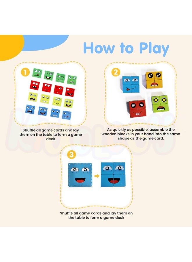 Face Expression Cube Game for Kids Ages 3+, Educational Emotion Changing Cubes, Cute Expression Puzzles, and a Fun Gift for Boys and Girls | 16 Cubes and 72 Design Cards - Image 3