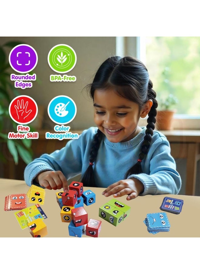 Face Expression Cube Game for Kids Ages 3+, Educational Emotion Changing Cubes, Cute Expression Puzzles, and a Fun Gift for Boys and Girls | 16 Cubes and 72 Design Cards - Image 5