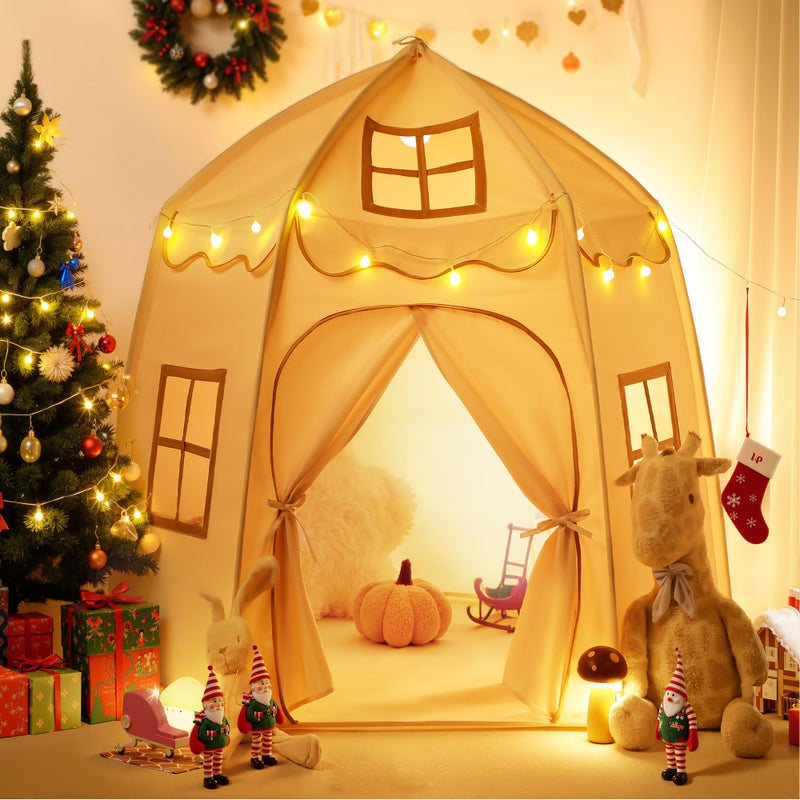 besrey Kids Play Tent Large Kids Playhouse with 1 Door 3 Windows Childrens Fort with Star Lights Indoor Outdoor Playhouse Hexagonal Toddler Tent 61 x315 x 51 White - Image 3