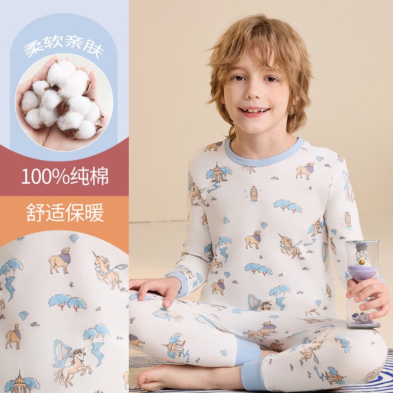 Cotton Thermal Underwear Set for Kids Boys Autumn Winter Long Sleeve Top and Bottom - Image 3