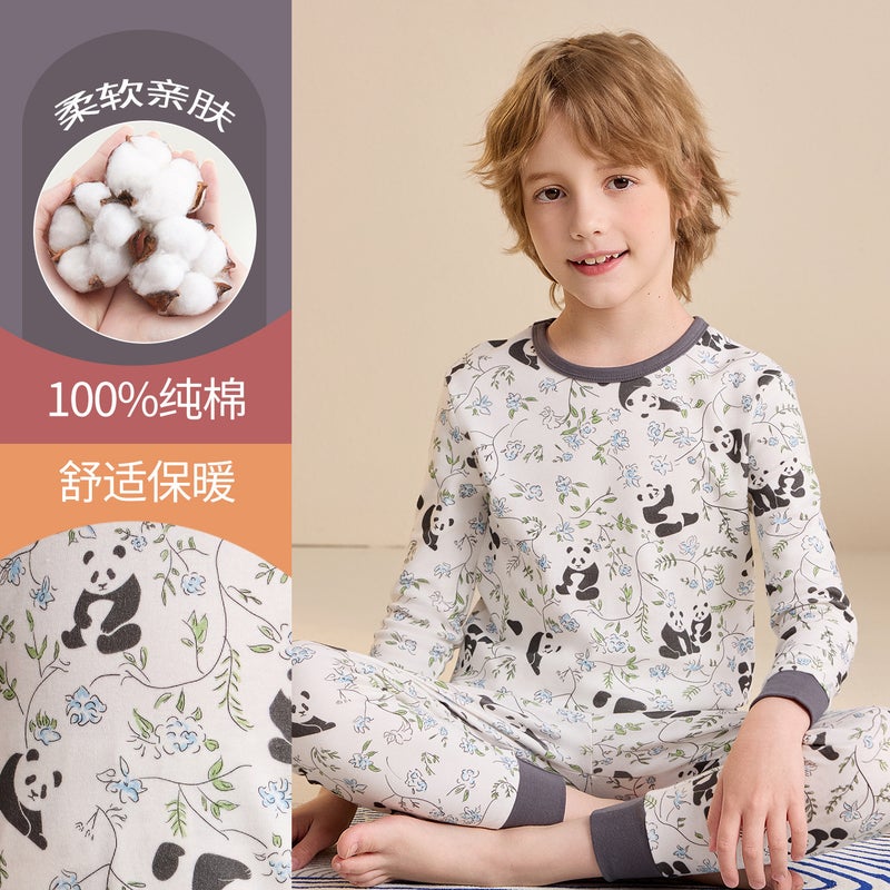 Cotton Thermal Underwear Set for Kids Boys Autumn Winter Long Sleeve Top and Bottom - Image 2