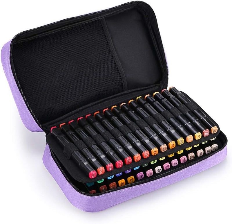 BTSKY 60 Slots Art Marker Carrying Case - Purple Canvas Zippered Storage for Markers and Lipsticks - Image 1