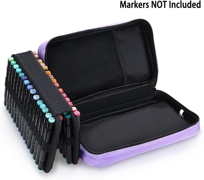 BTSKY 60 Slots Art Marker Carrying Case - Purple Canvas Zippered Storage for Markers and Lipsticks - Image 4